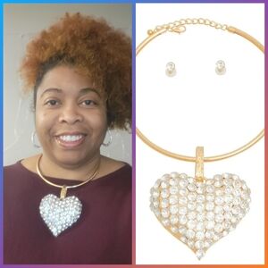 Gold Heart Pendant Necklace and Earring Set
